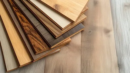 Laminate flooring samples laid out for selection