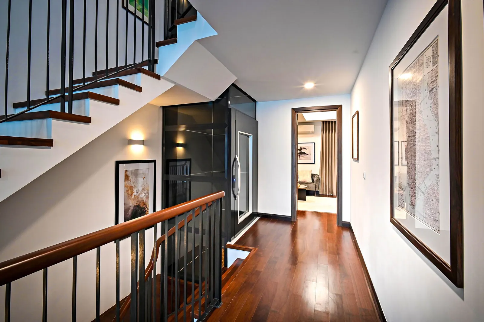 Hardwood stair treads with a metal railing in Highland, CA